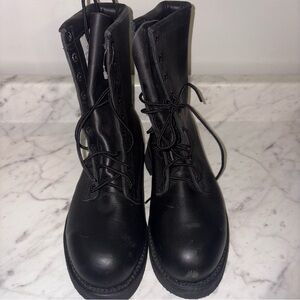 Addison Shoe Company Black Leather Combat Biker Boots Women’s Steel Toe Boot 4‎